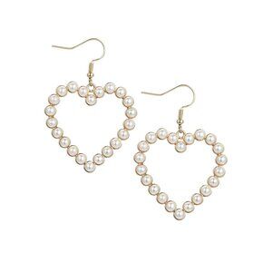 HEART SHAPED FAUX PEARL DANGLE EARRINGS